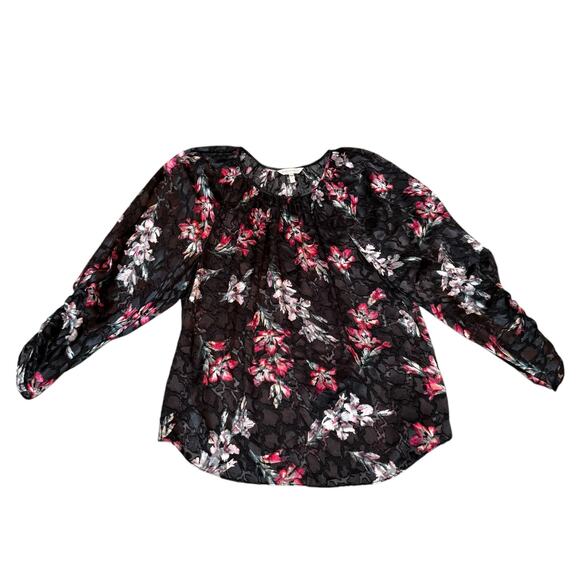 Rebecca Taylor Noha Floral Top Semi Sheer Velvet Burnout Blouse Black - Size 8 - Picture 1 of 13